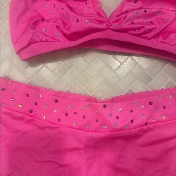NFL pro dance dallaswear Cheer Glamorous Pink Rhinestone Set - Picture 3 of 3